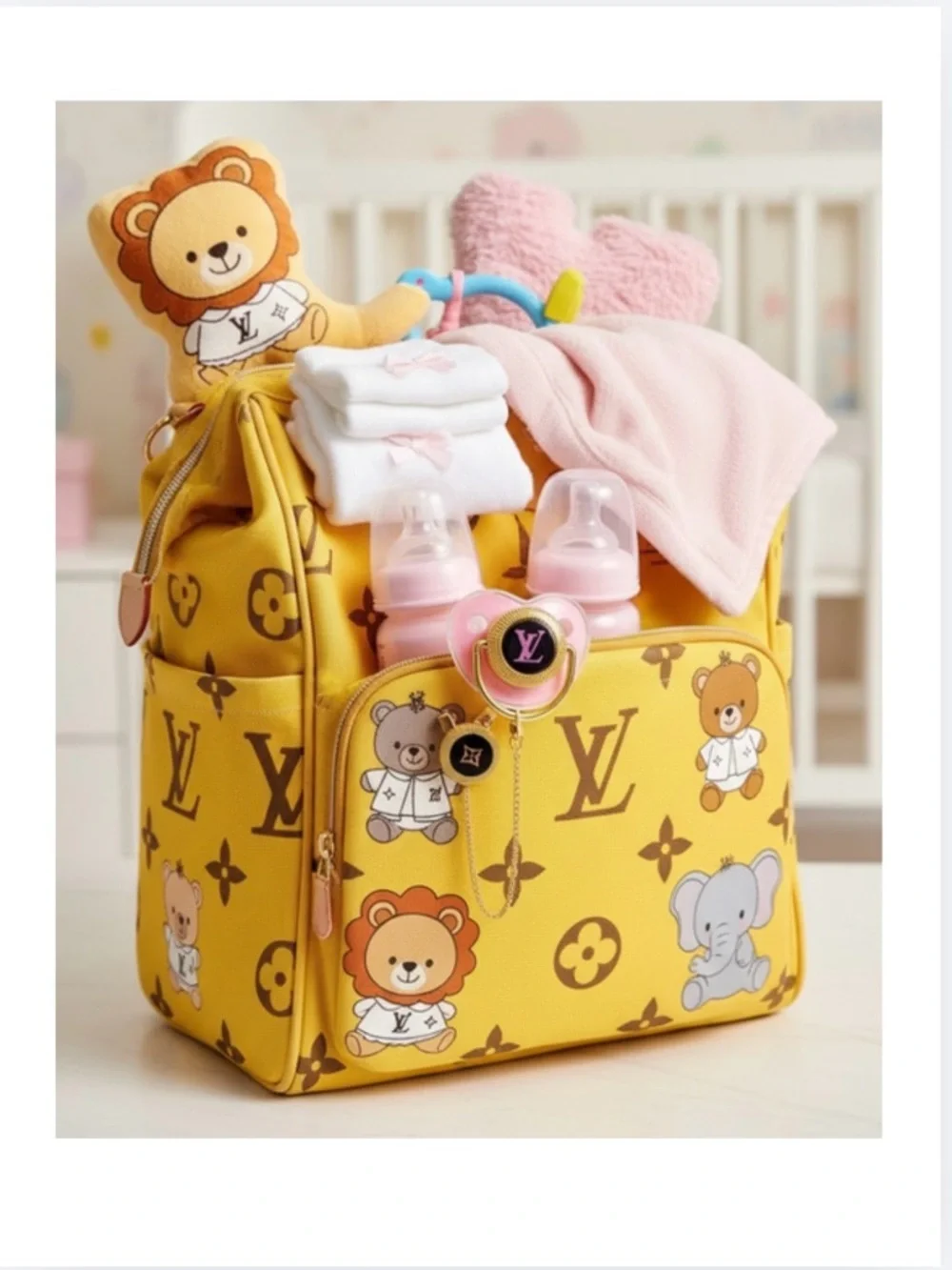 A-1DC-41: LOUIS VUITTON Murakami Upcycled Custom Pink/Yellow Pacifier w/Clip,COA